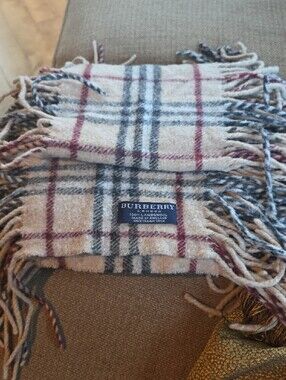 Burberry Beige Nova Check 100% Wool Fringe Scarf